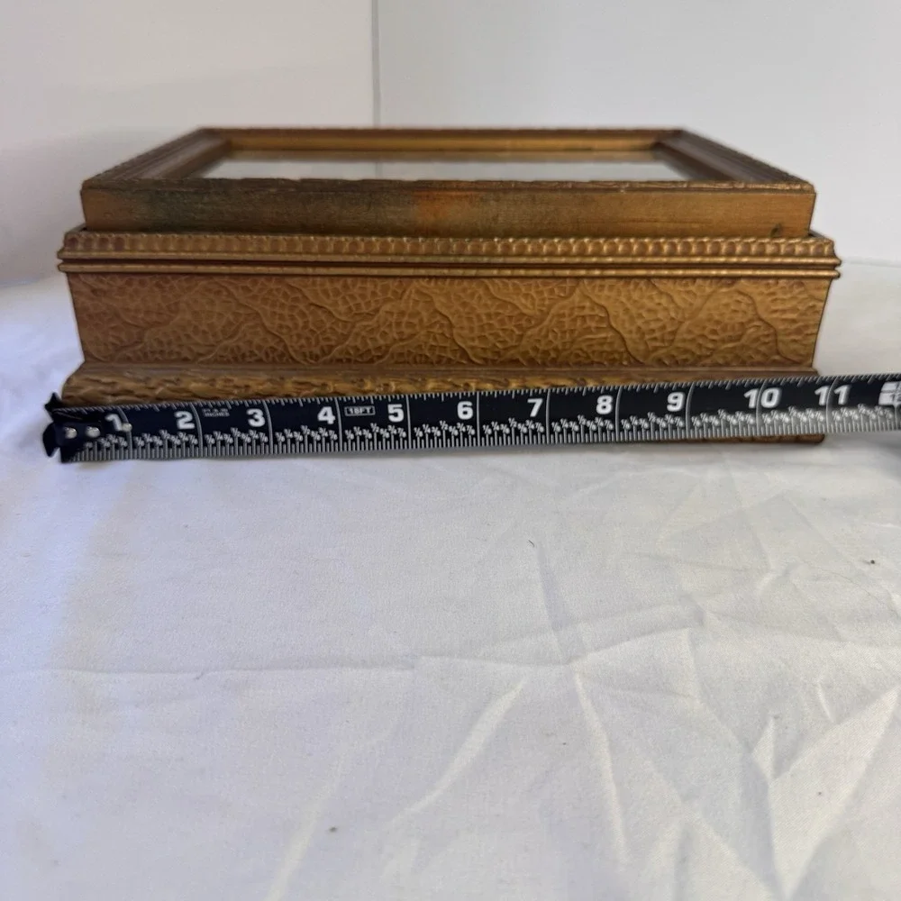 Antique Vintage Jewelry Dresser Parlor Box Victorian Ladies Scene‎ Lid Mirror